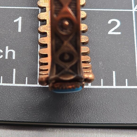 VTG Southwestern Copper Turquoise Cuff Bracelet 6.5" Signed WMCO Saw Tooth Bezel - Picture 9 of 9